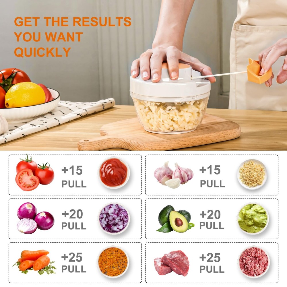 Portable Processor, 500ml Hand Operated Vegetable Chopper, Garlic Crusher