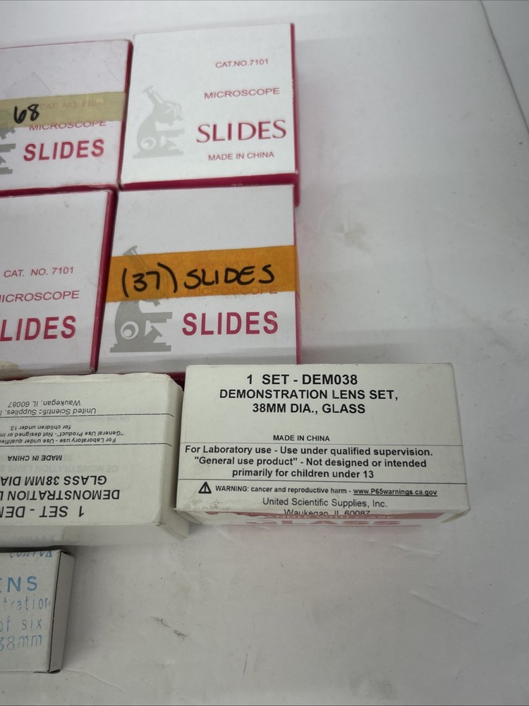 Assorted Microscope Slides And Lenses