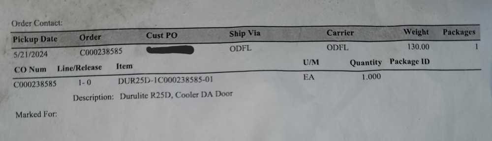 Durulite R25D Cooler DA Door