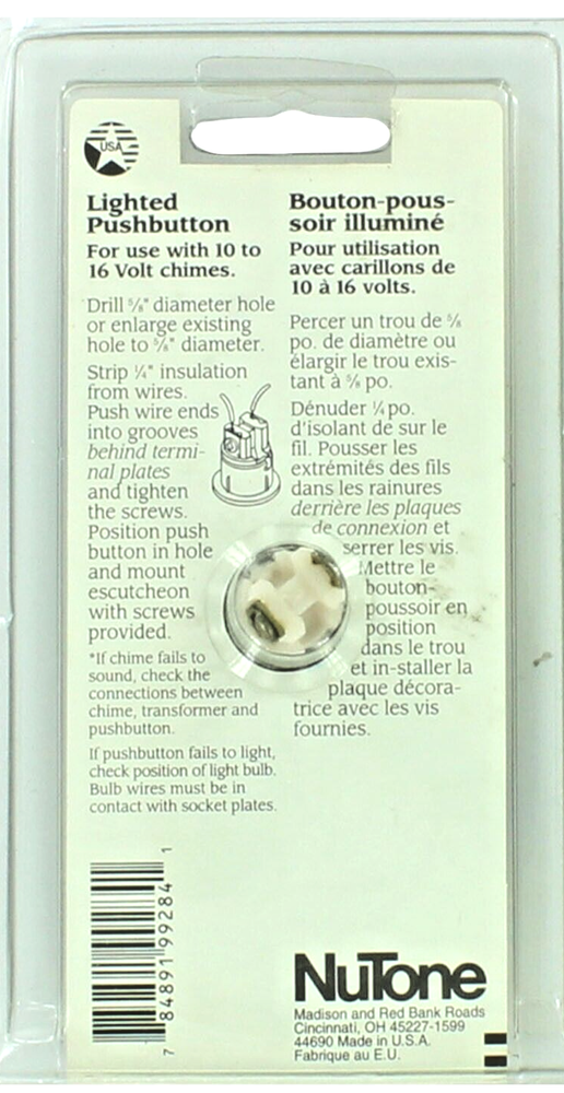NUTONE PB-16-VLBL LIGHTED PUSHBUTTON