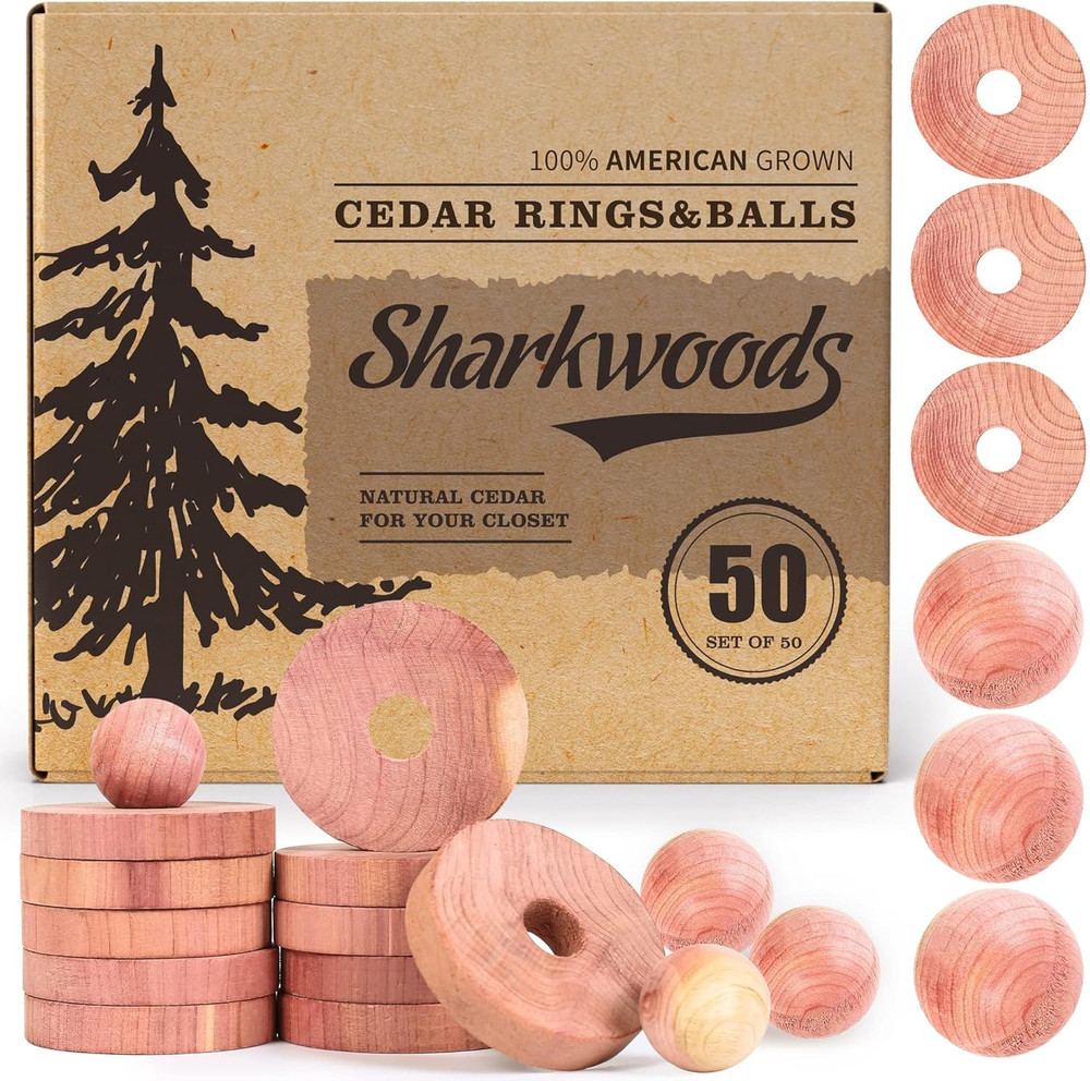 Cedar Blocks for Clothes Storage 50 Pack, 100% Natural Aromatic Cedar Rings and