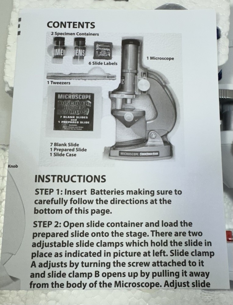 Stem White Microscope Kit W/ Light Source 100, 200, 450 Magnification Complete