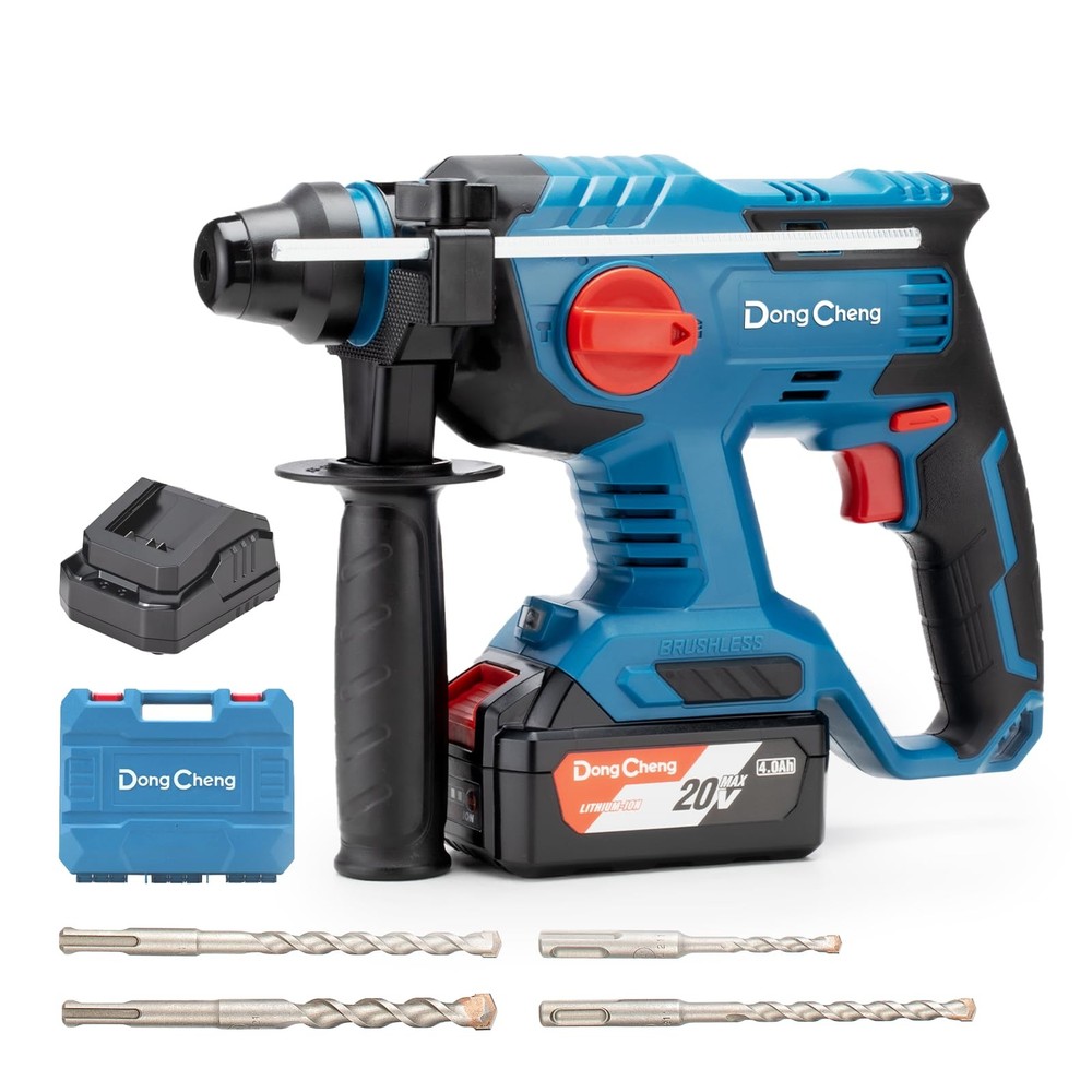 DongCheng 20V Max Cordless Rotary Hammer Drill, 7/8" SDS-Plus, 4 Application ...