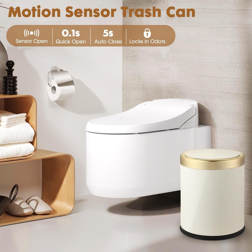 Automatic Motion Sensor Bathroom Trash Can with Lid, 2.8 Gallon Touchless Tra...