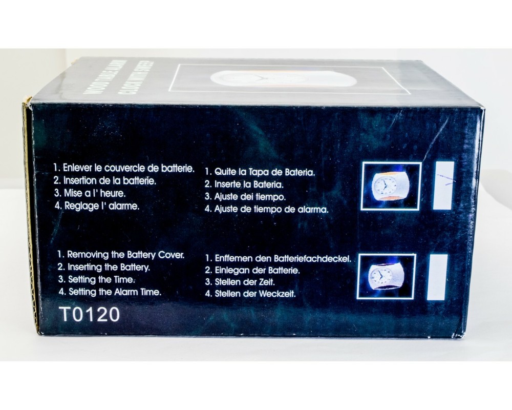 ELEGANT MODERN STYLE TABLE ALARM CLOCK, BLACK HANDS, WITH SWEEP SECOND HAND.