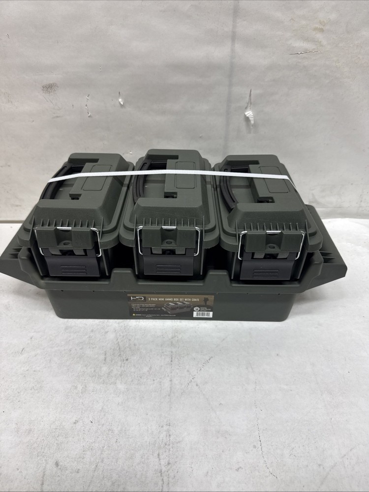 3 NEW MINI AMMO BOXES WITH CARRYING CRATE
