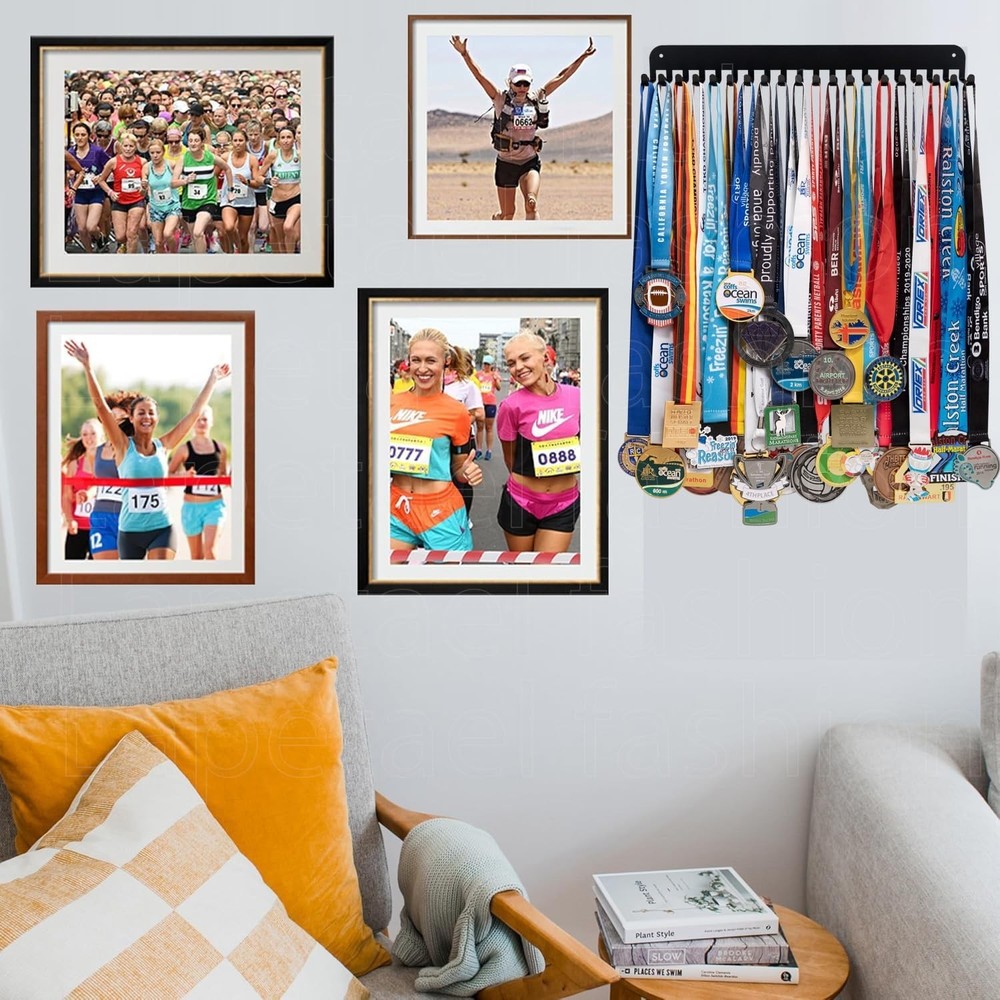 Customizable Medal Display for 60 Awards - 16" Rack with 20 Hooks, Easy Install