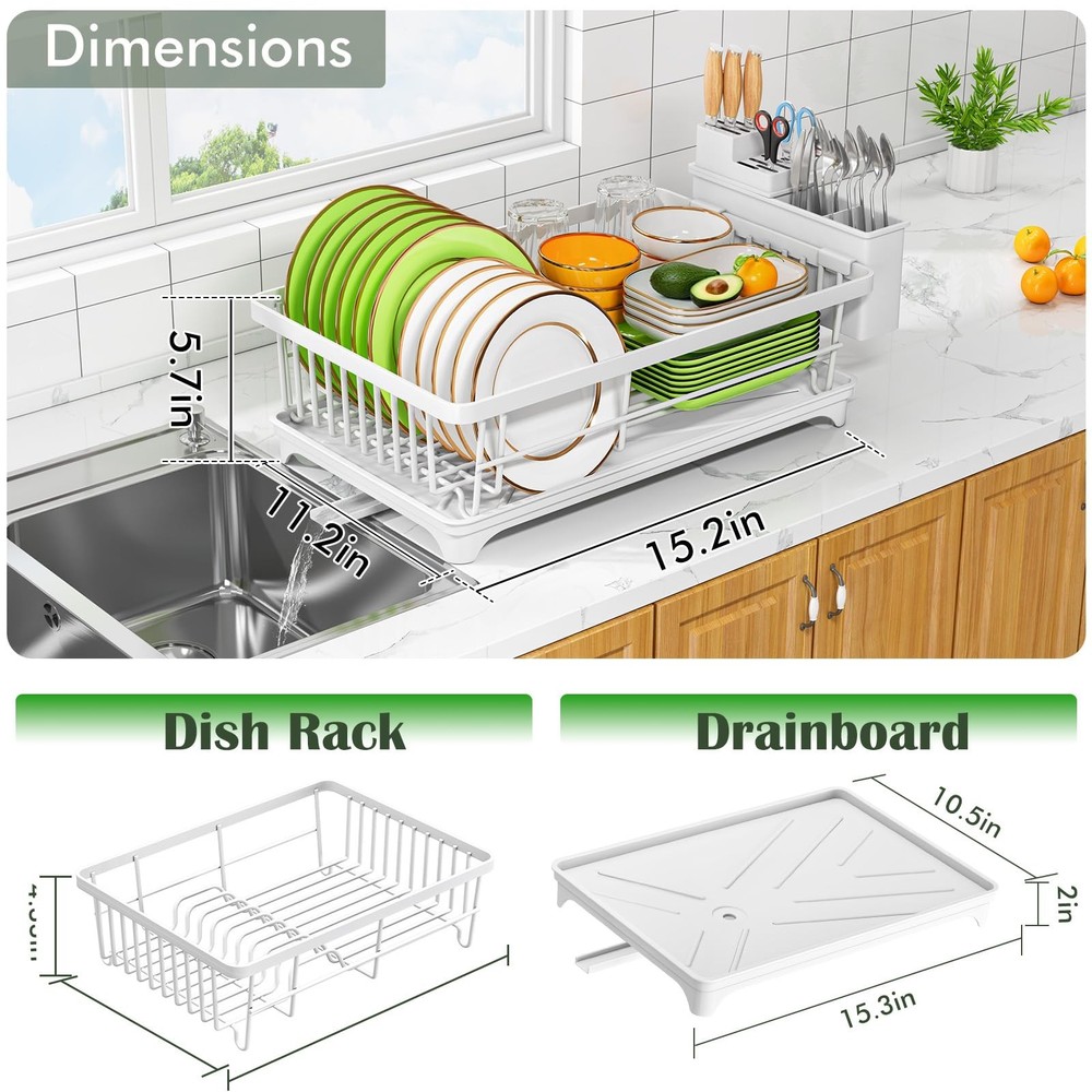 Dish Drying Rack - Space-Saving Small Dish Rack for Kitchen Counter, Rust-Res...
