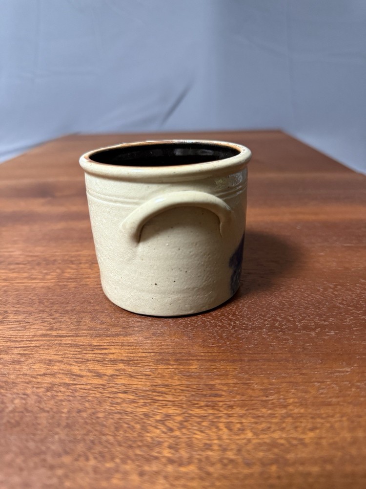 Rustic Studio Pottery Mini Crock Cobalt Blue Primitive Stoneware Crock