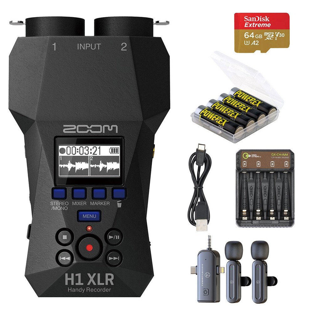 Zoom H1 XLR 32-Bit Float Handy Recorder, Bundle with 64GB UHS-I microSDXC Memory