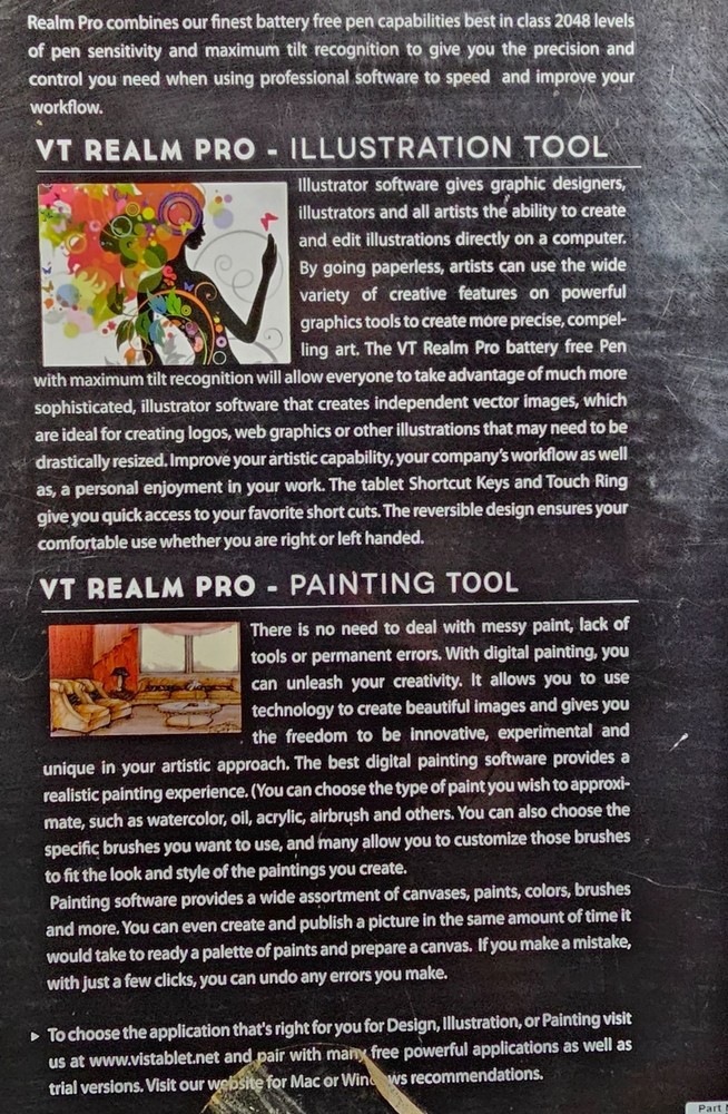 VisTablet VTrealm Pro Drawing Tablet With Pen Software & USB Powers Up in Box