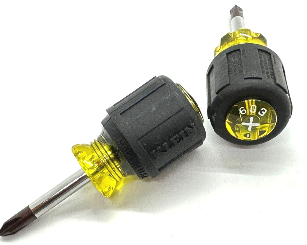 🇺🇸(2) NEW Klein #2 Phillips Tip Screwdriver Set Lot Short Stubby Rubber Grip