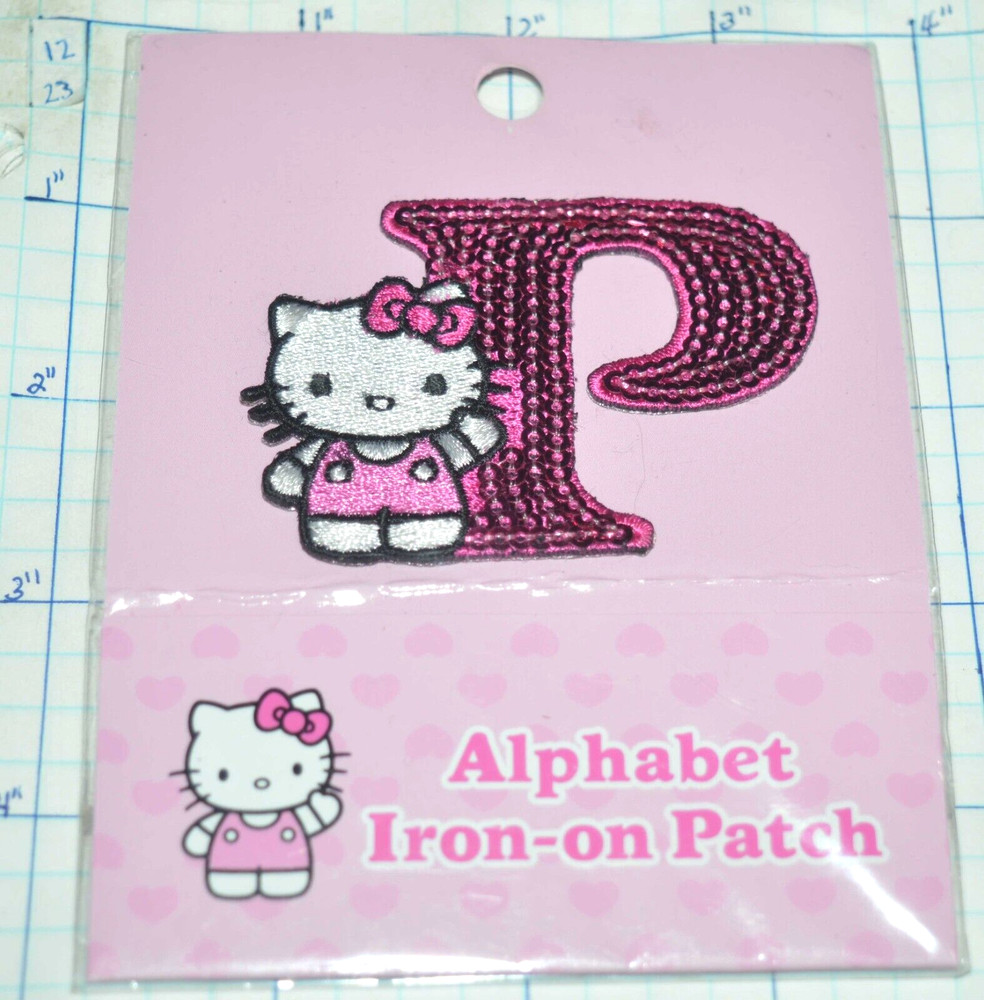 PINK KITTY ALPHABET LETTER "P" IRON-ON SEQUIN PATCH