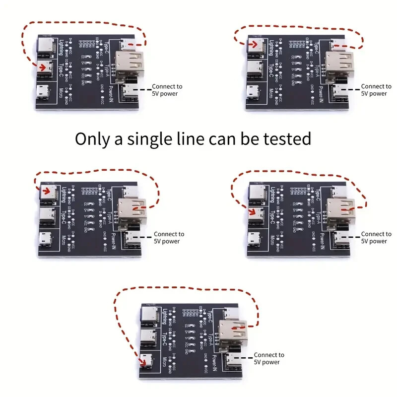 Dual USB & Type-C Cable Tester Board – lighting Connector and Micro USB tester