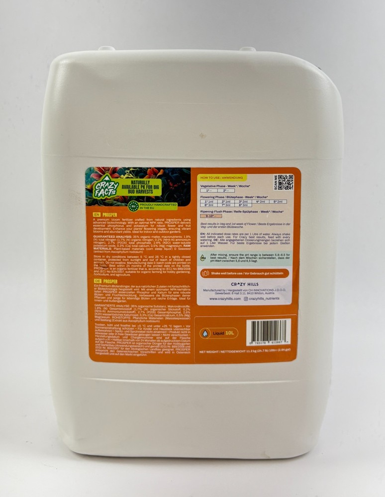 Crazy Hills Prosper Bloom Nutrient Formula for Plants 10L