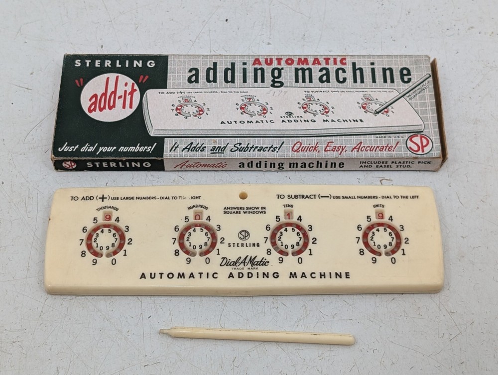 Vintage STERLING Automatic Adding Machine Original Box Math Tool Add-it Car Gift