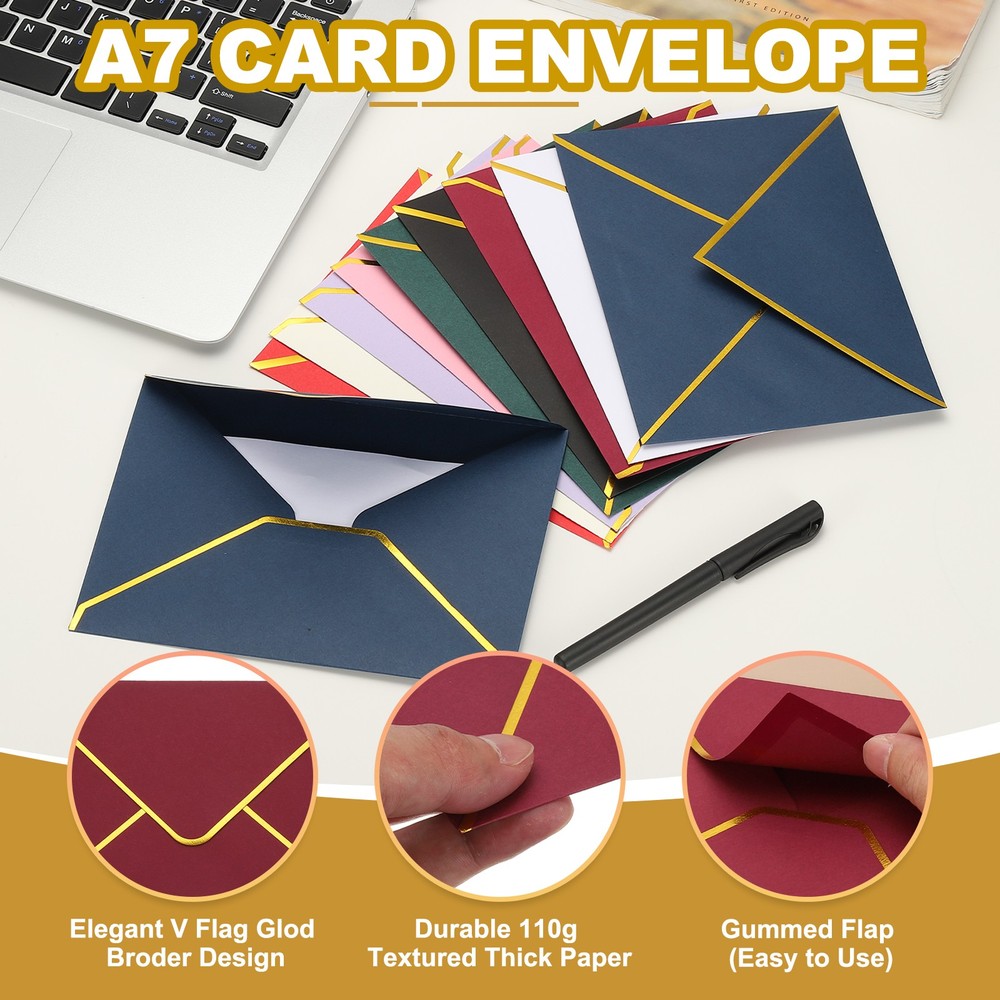 30 Pack A7 Envelope, 5x7 Card Envelope with Gold Border, Red