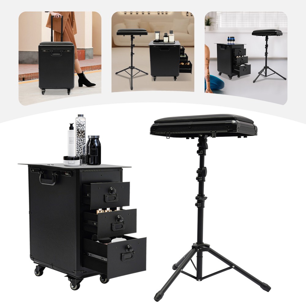 Rolling Makeup Case, Makeup Case with 4 Universal Wheels Combination Lock