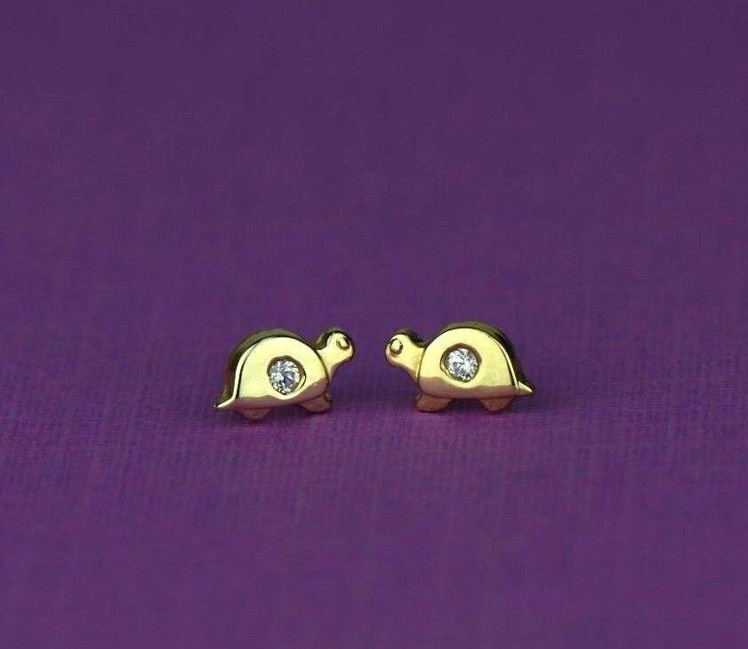 14k Yellow Gold CZ Turtle Stud Earrings