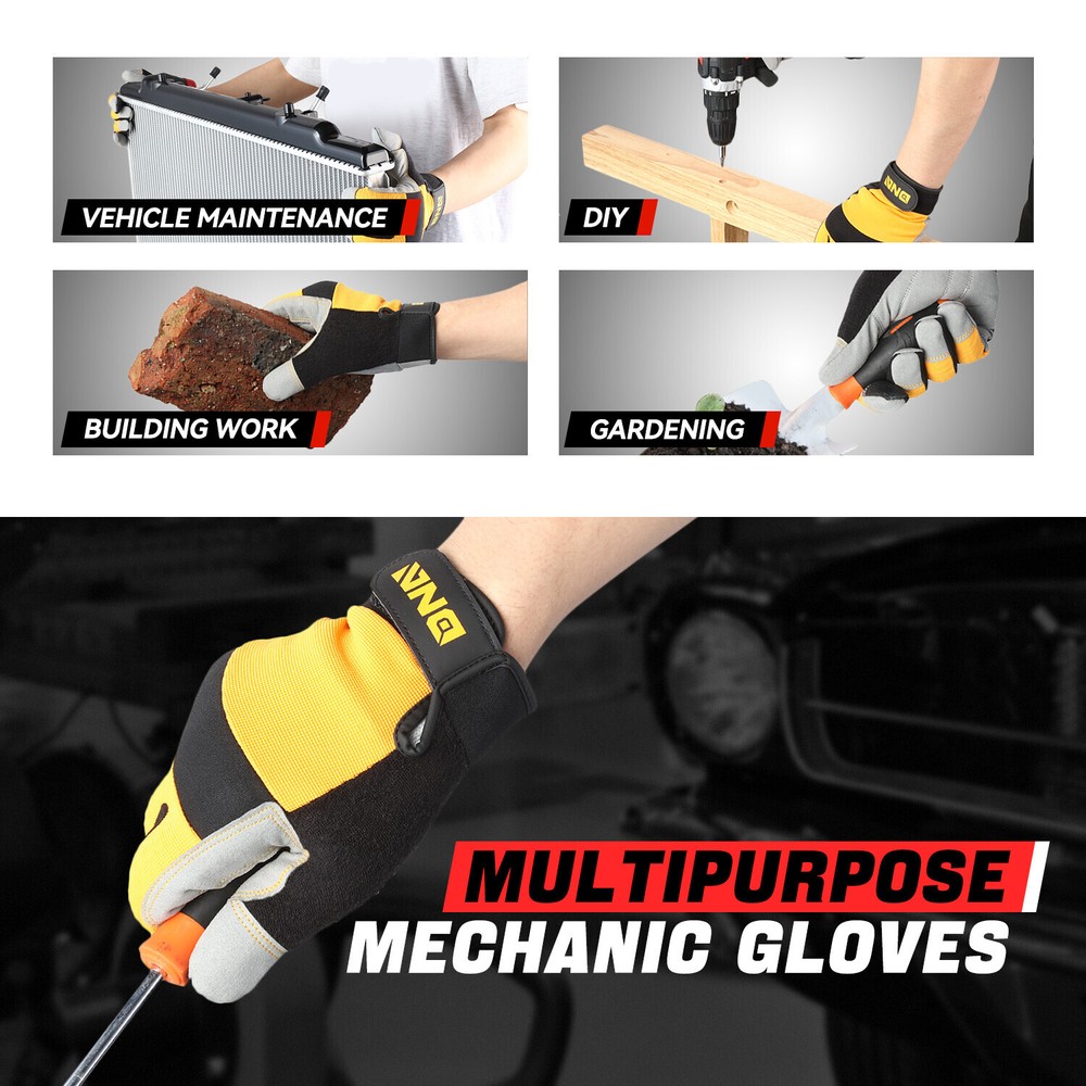 [4 Pair]Multi-Purpose Construction Gardening Utility Mechanic Work Gloves Yellow