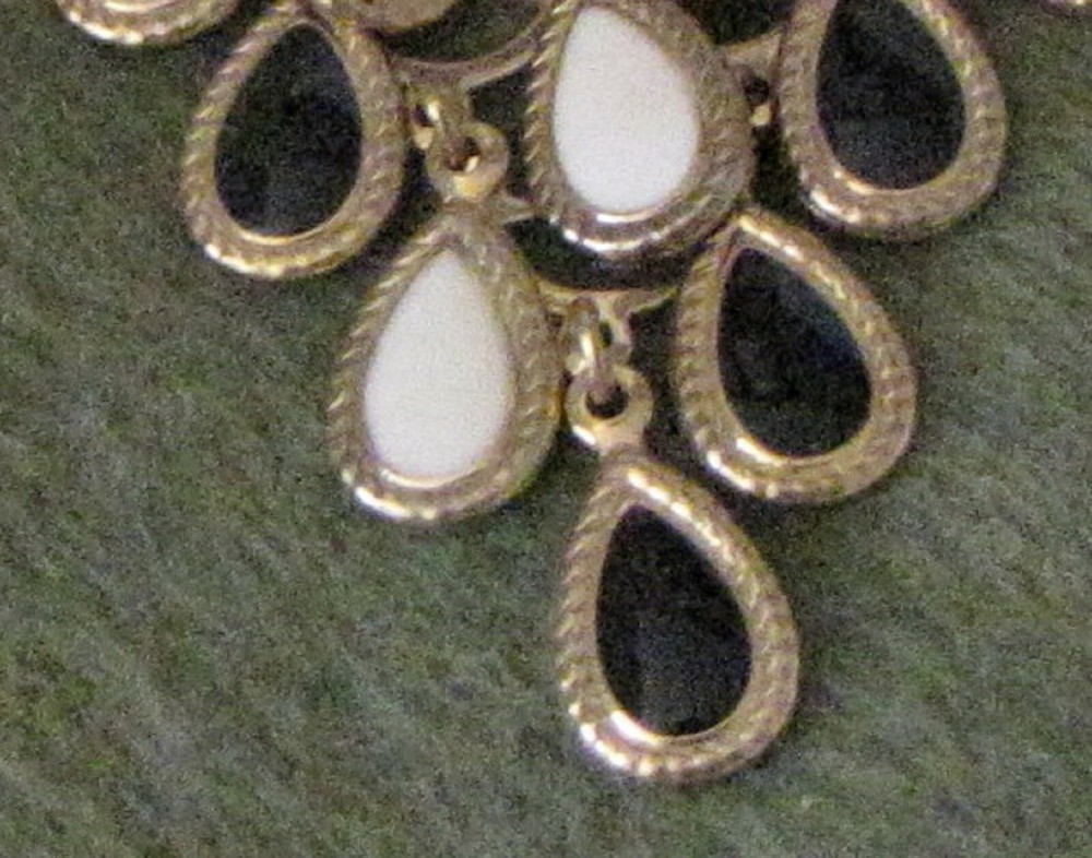 Earrings Clip On Black White Gold Tone Drop Design