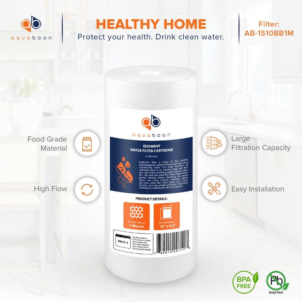 2-PACK of Aquaboon Sediment Water Filter Whole House Big Blue 1 Micron 10"x4.5"