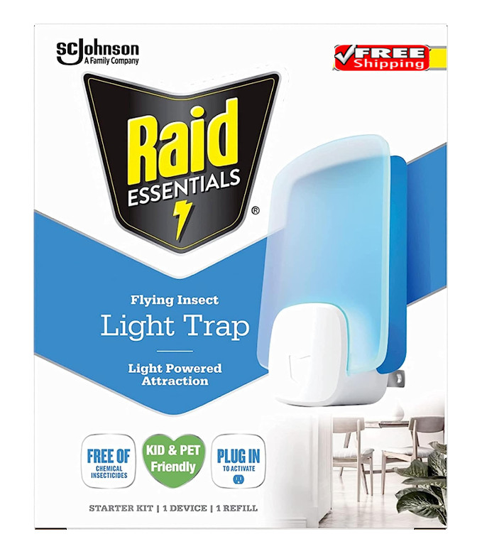 NEW Raid Essentials Flying Insect Light Trap Starter Kit: 1 Device & 1 Refill 💡