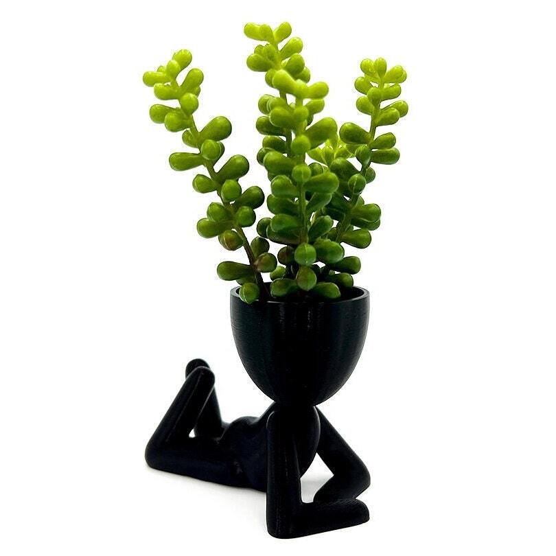 Laying Stick Figure Head Succulent Planter