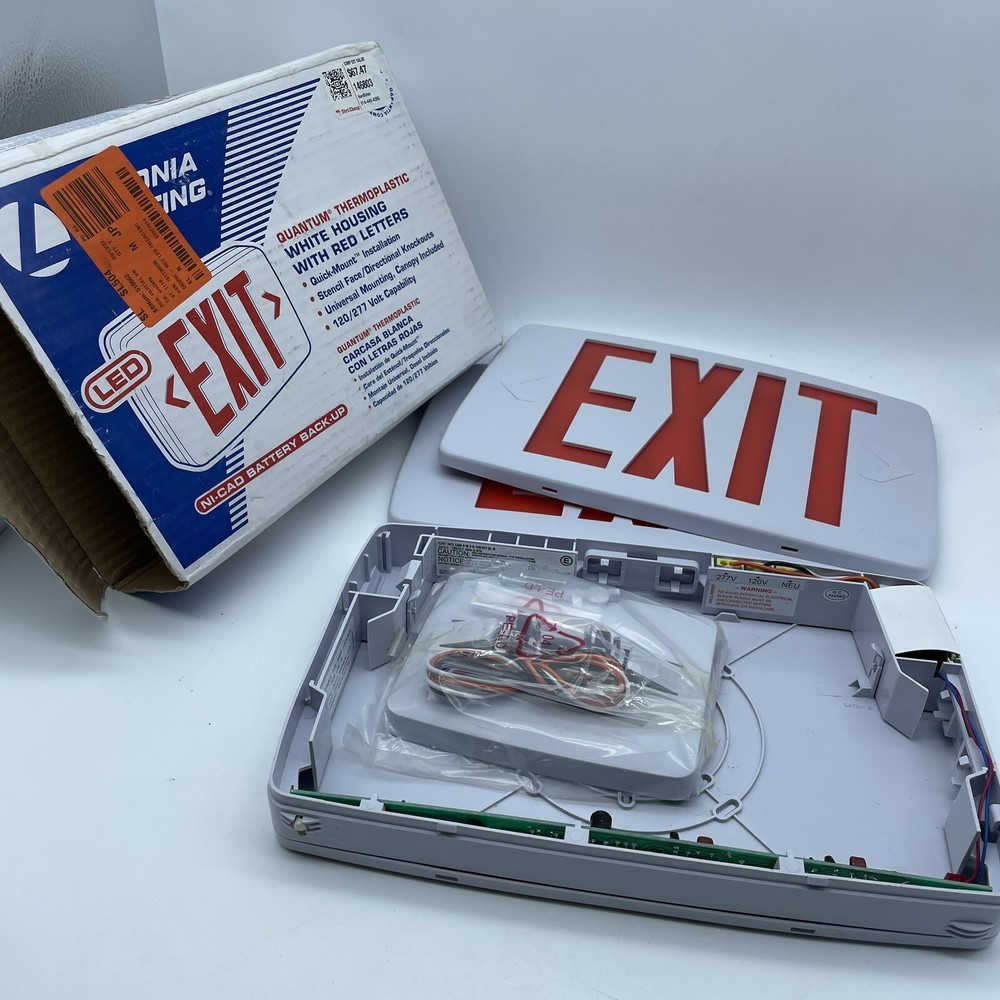 Lithonia LED Emergency EXIT Sign (Red on White) With/Without Battery Backup: NEW