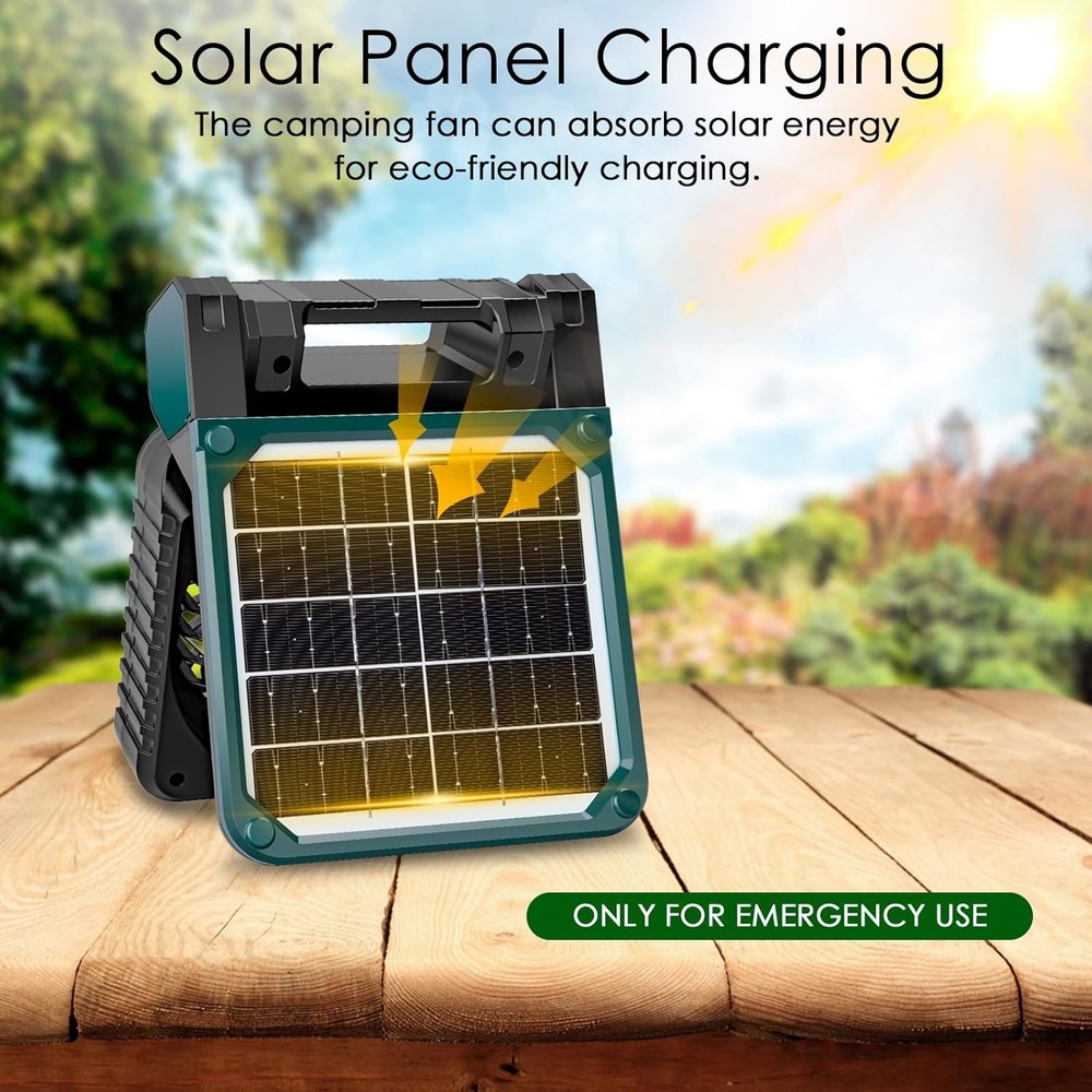 Portable Camping Battery Fan with Solar Panel