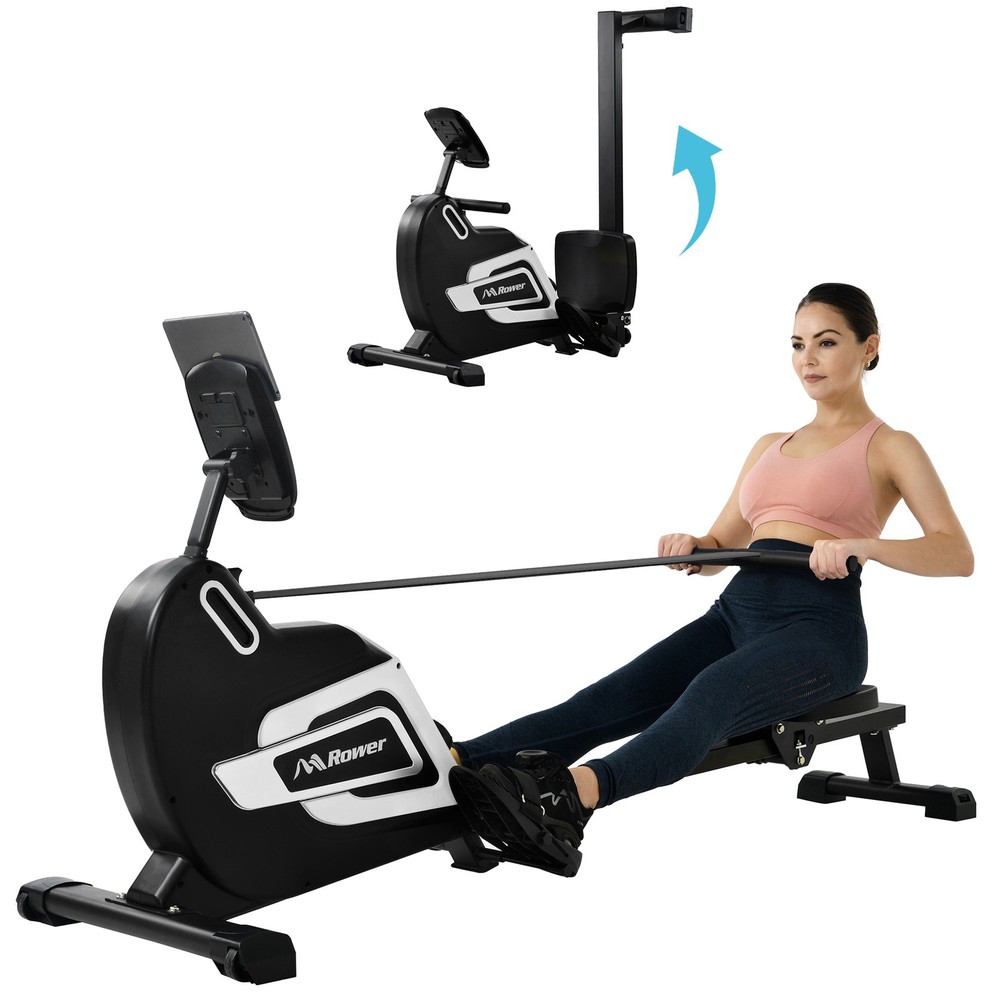 Folding Magnetic Rowing Machine w/ 14 Level Resistance Adjustable Tablet Holder