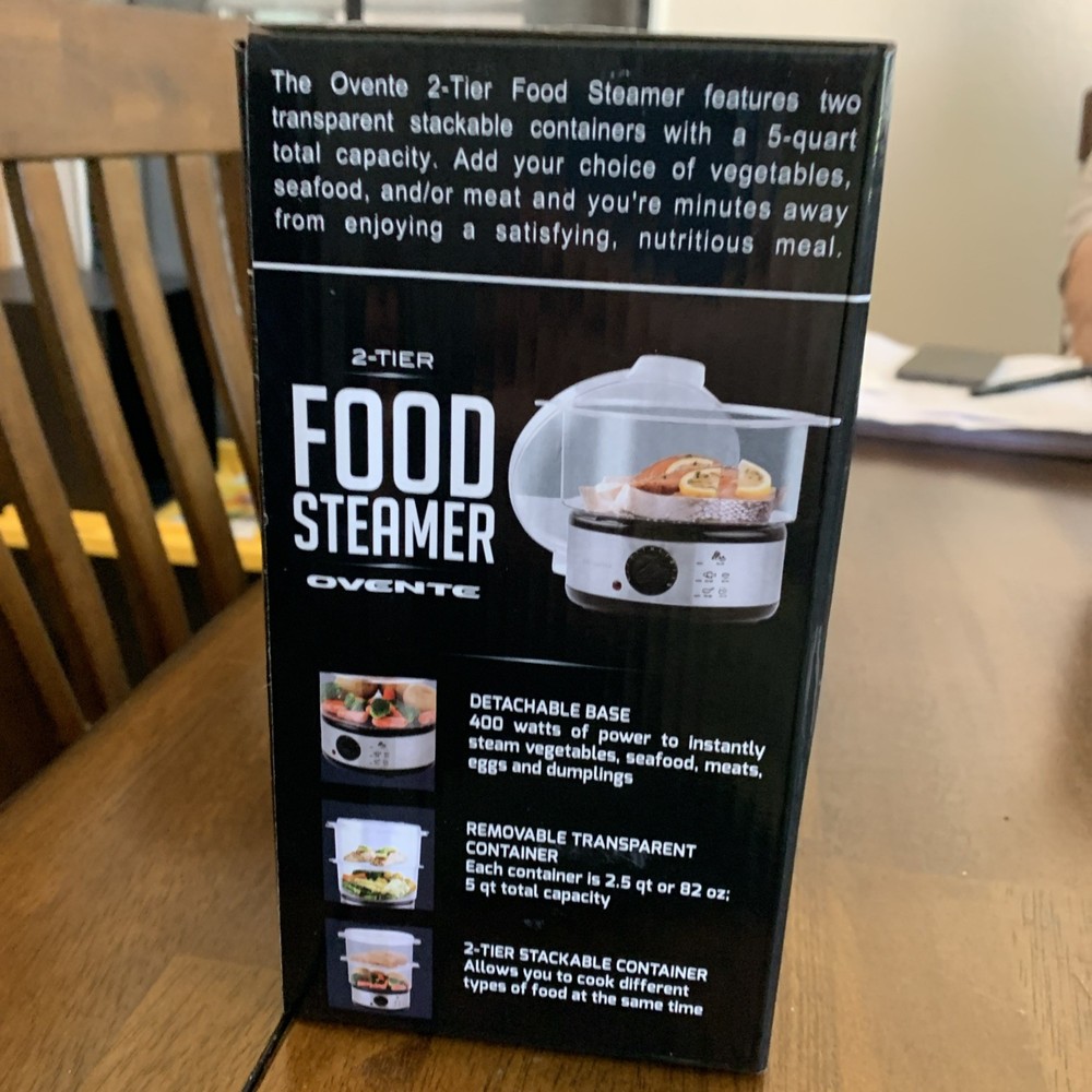 Electric Food Steamer 5Qt Meal Cooker 2-Tier Stackable Containers, Timer