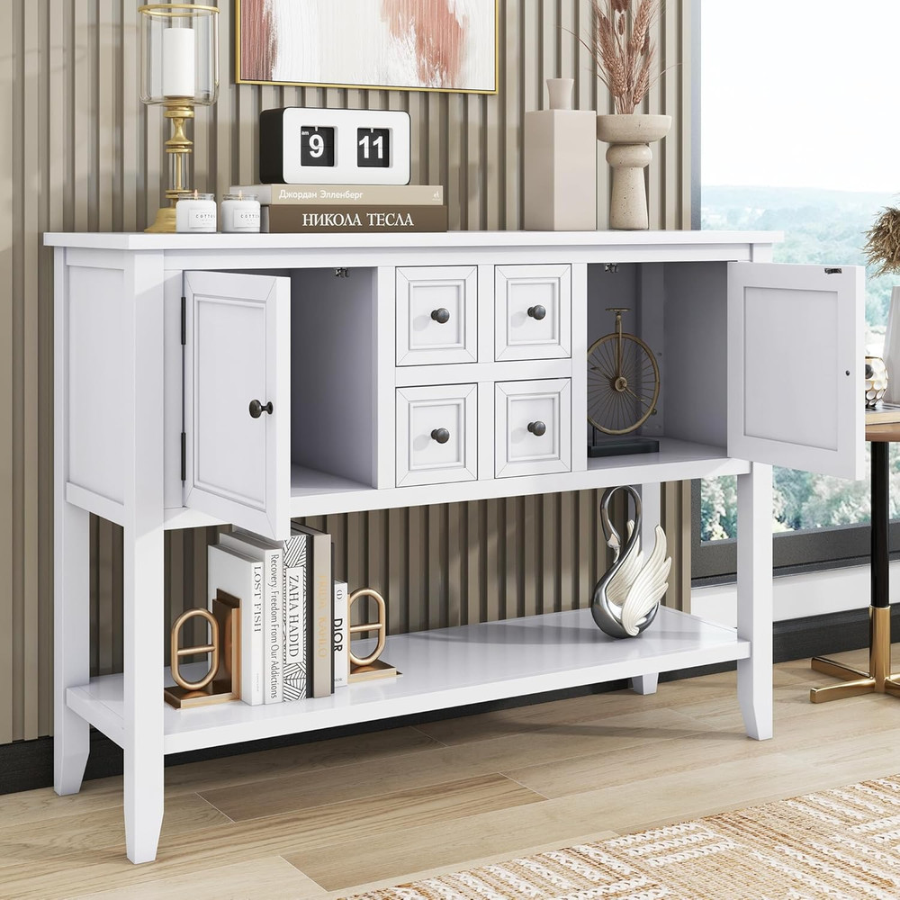46" Large Solid Wood Sideboard Buffet with Storage & Easy Assembly