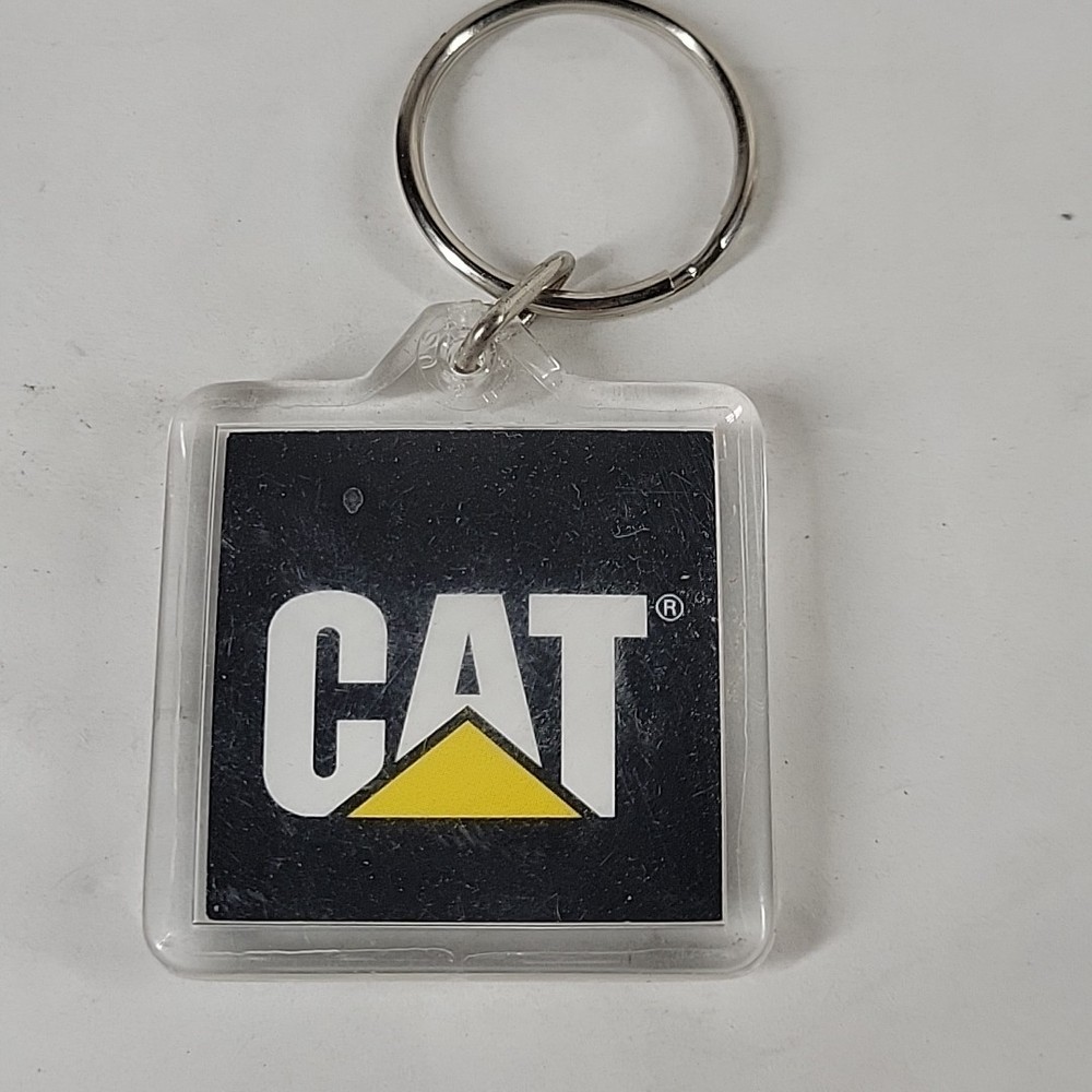 Caterpillar CAT Keychain Key Ring Hard Plastic 1.5 Inch Square