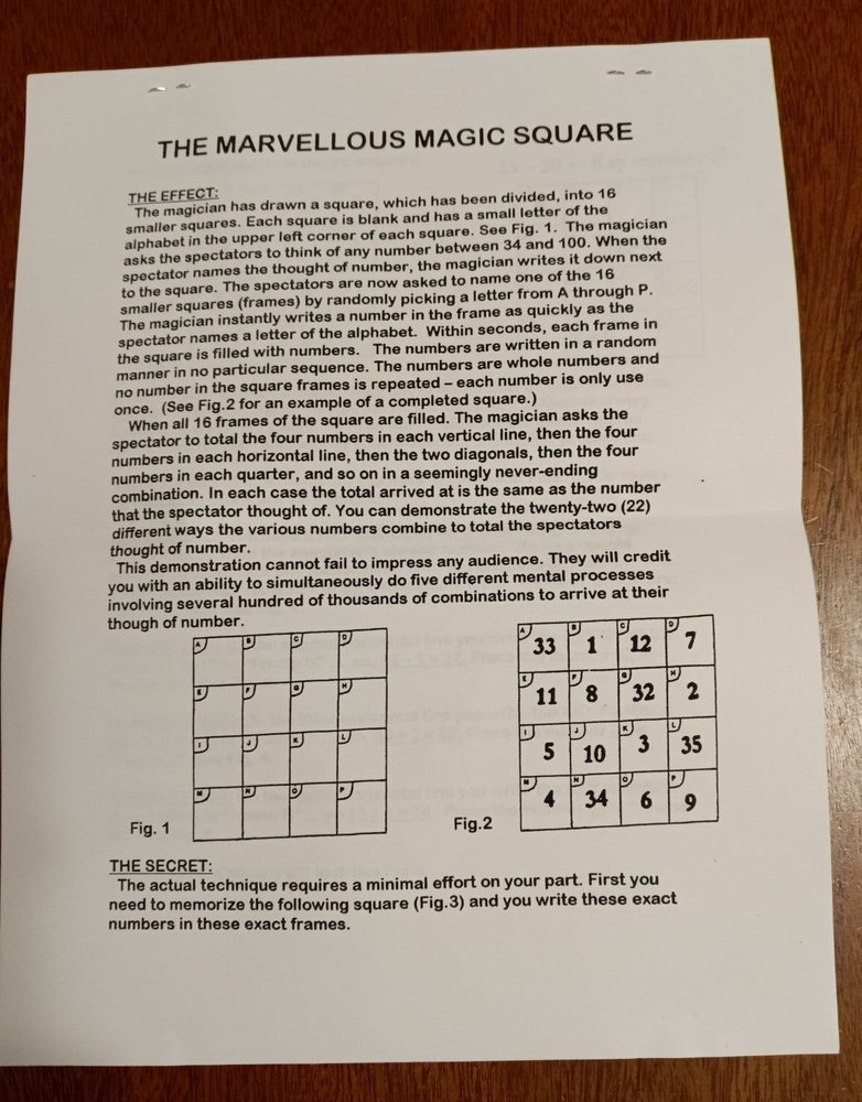 The Marvellous Magic Square; A impossible Complex Mathematical Demonstration