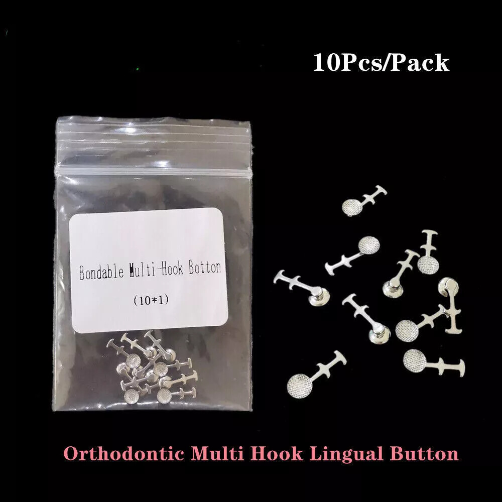 Dental Orthodontic Bondable Lingual Button Multi-hook Arms Braces Slid Crimpable