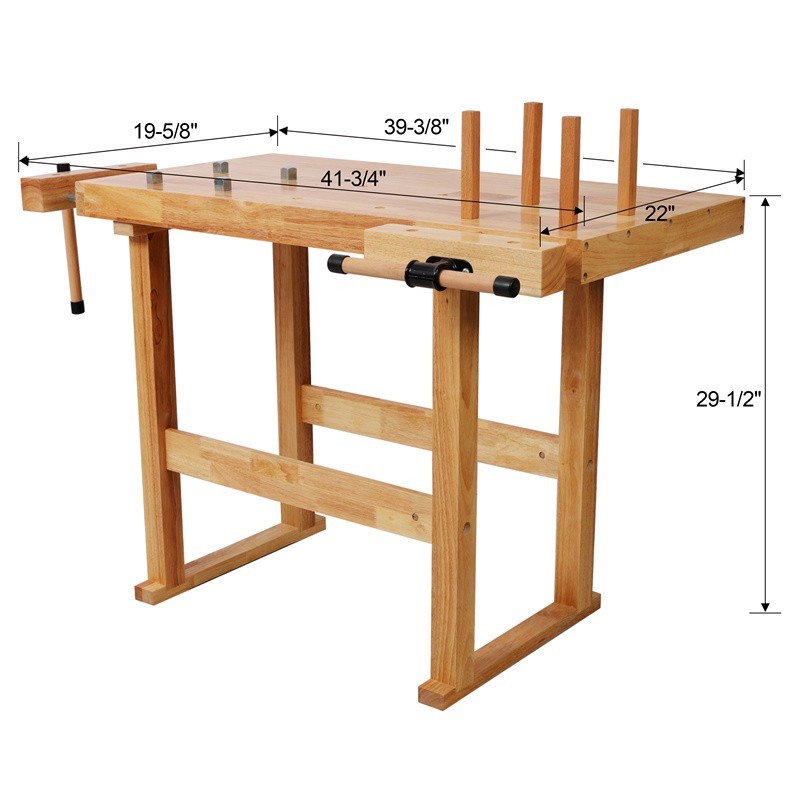 40" Rubber Wood Workbench 330LBS Load Work Table w/ Adjustable Handle for Garage