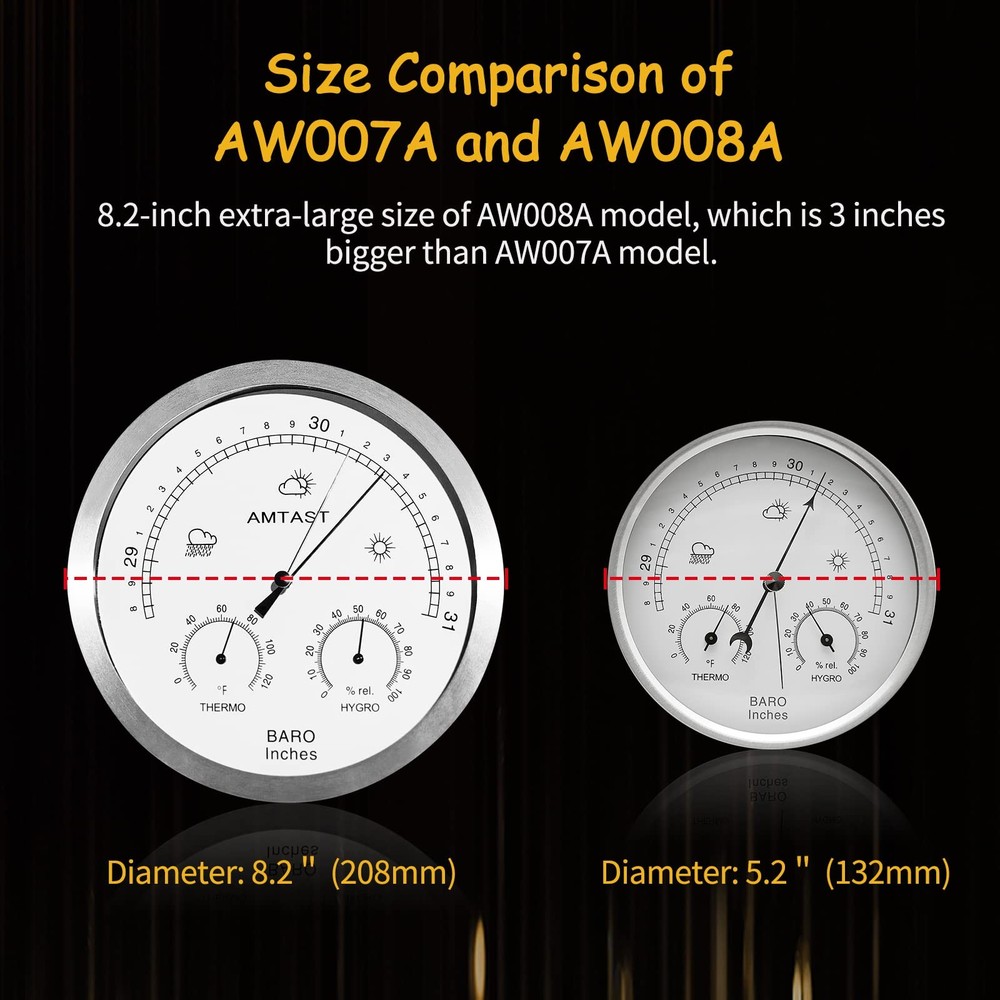 5.2 Diameter Dial Type Barometer Thermometer Hygrometer 3 in 1 Multifunction,