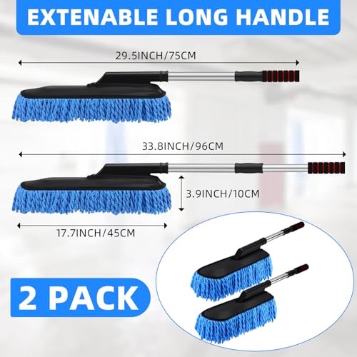 Pack Microfiber Car Duster Exterior Scratch Free with Extendable Handle 2 Blue
