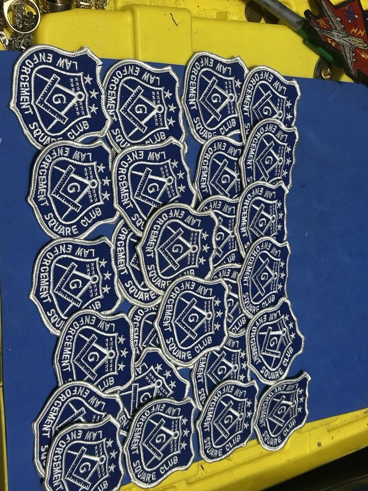 27 Masonic Embroidered Patches Plus Pins, NOS