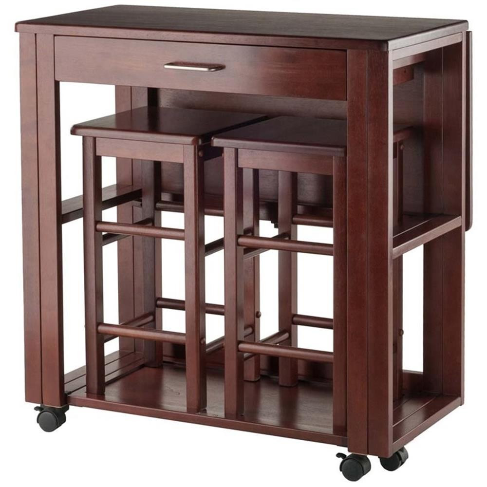 Winsome Fremont 3-Piece Drop Leaf Solid Wood Dining Set in Walnut