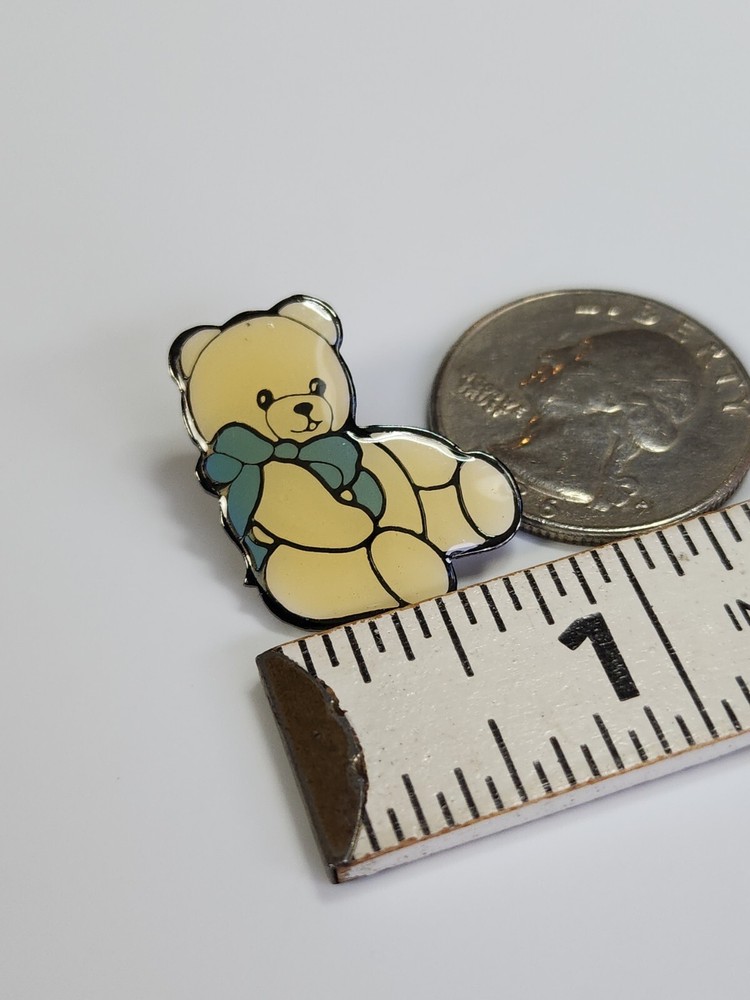 White Teddy Bear With Blue Bow Lapel Pin