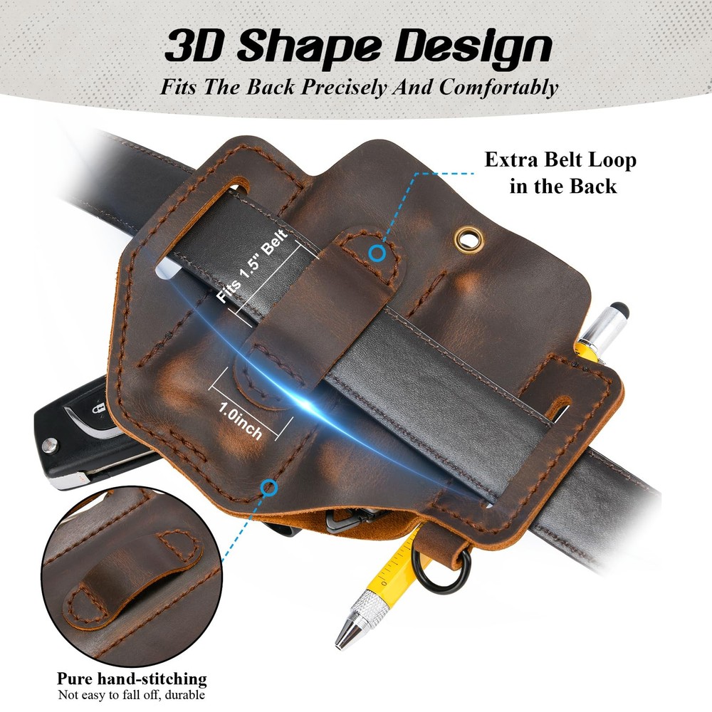 Leather Multitool Sheath | Handmade Stitched Belt Organizer for EDC Tools