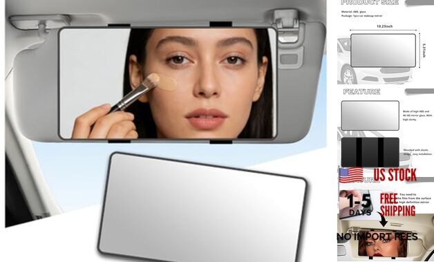 HD Large Car Mirror Vanity with Straps,Multifunctional CCar Makeup Mirror Black