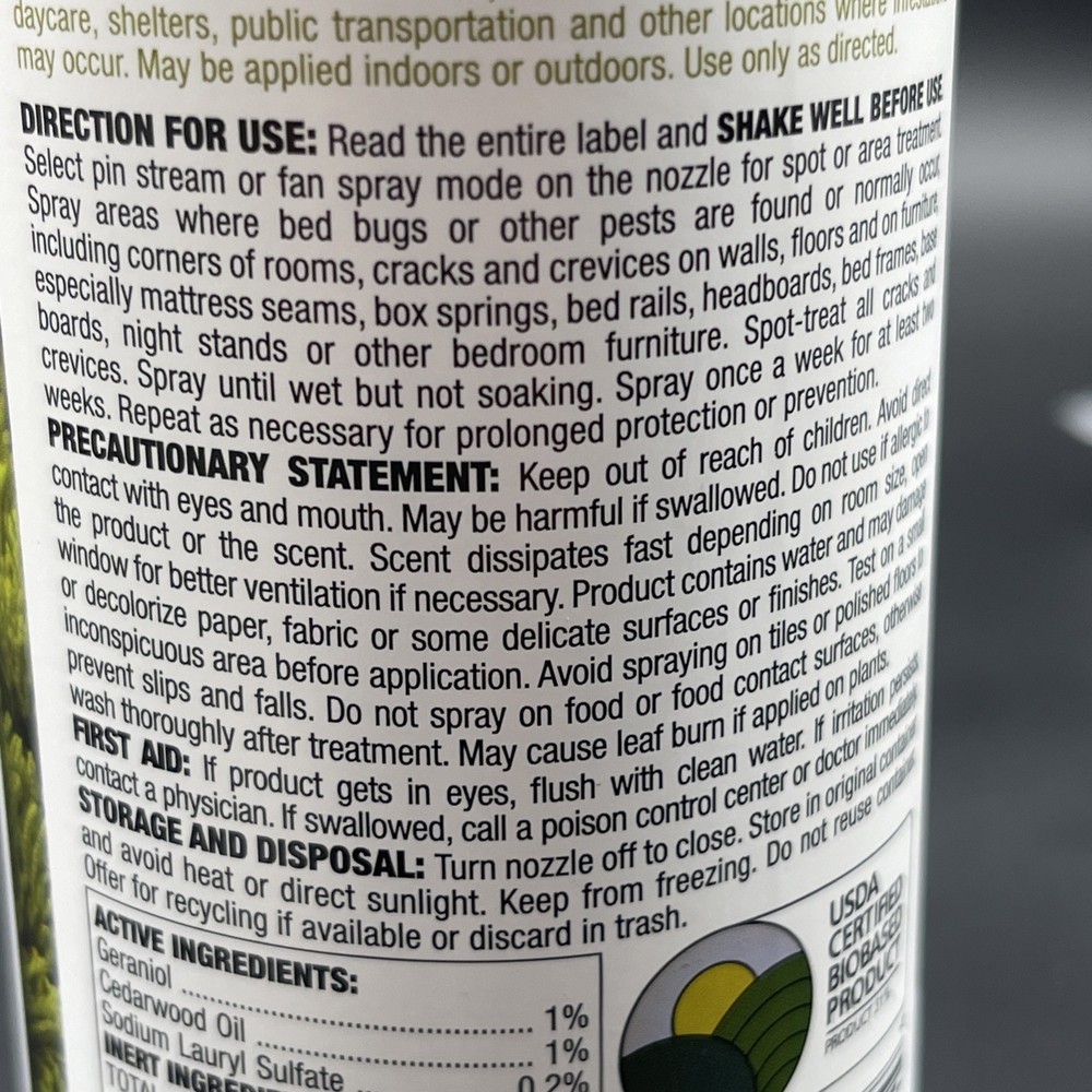 EcoRaider Bed Bug Killer 16oz Plant Based Spray Cedar Scent Sealed