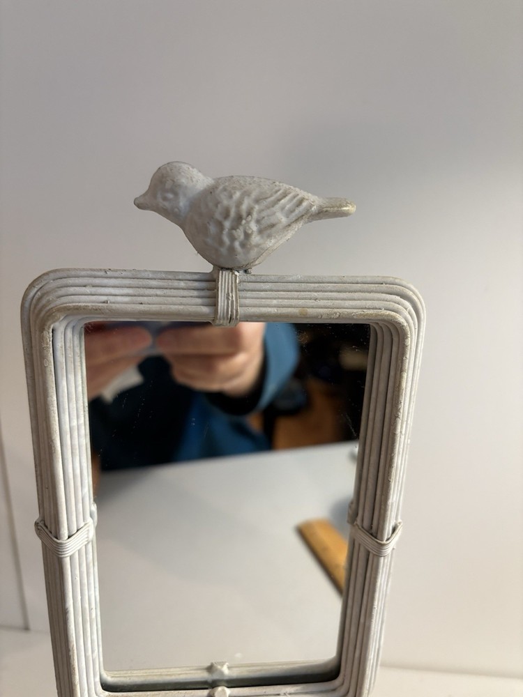 Cast Iron Mirror on Stand with Bird