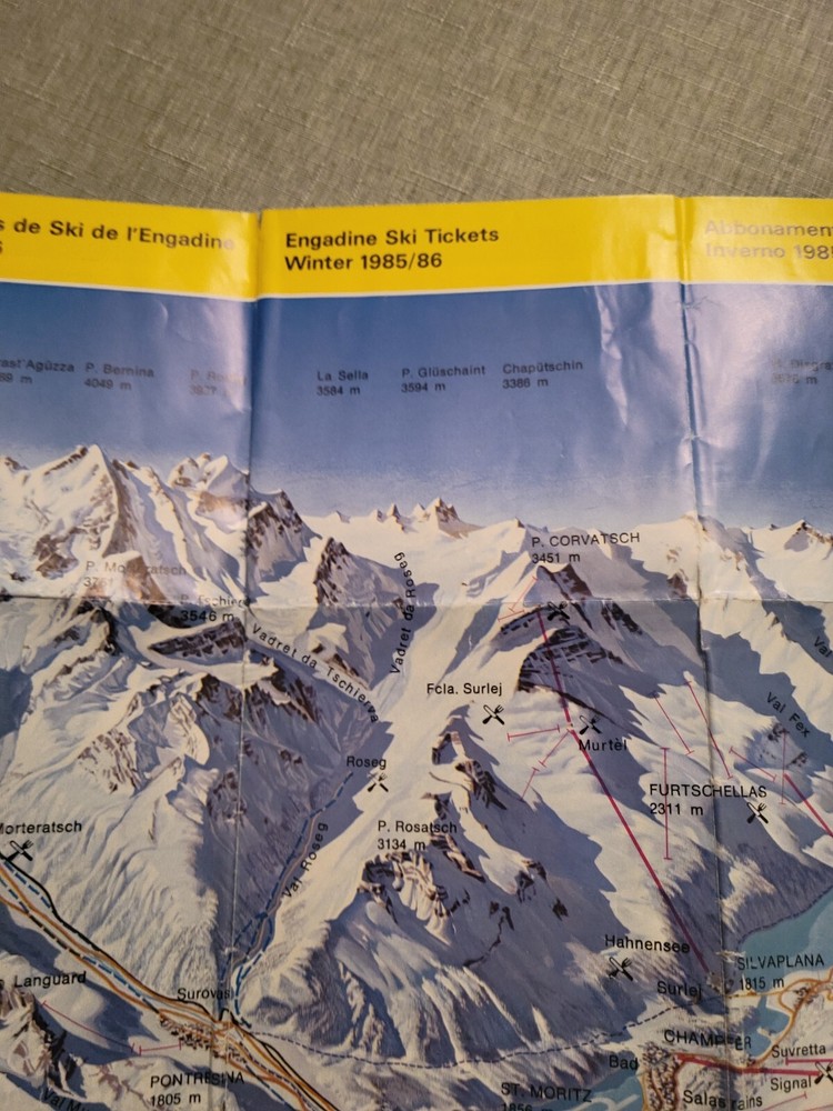 Engadin Ski Map Winter 1985/86 Used, Good.