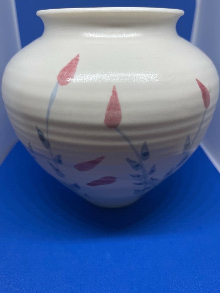 VINTAGE HANDMADE BLUE AND RED ACCENTED POTTERY