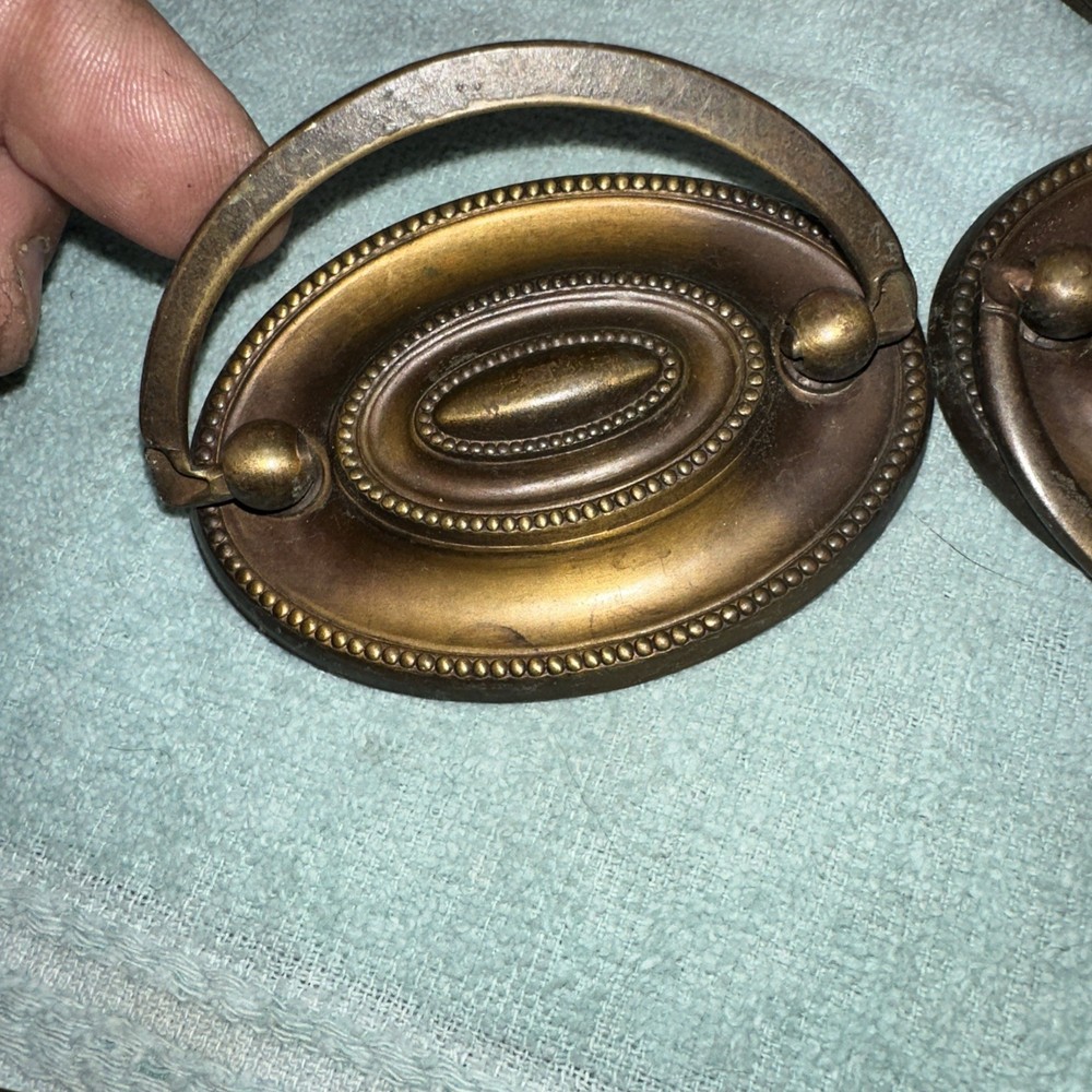 4 Vintage Tin Drawer Pulls Drop Handles Reclaimed Hardware Nice Patina