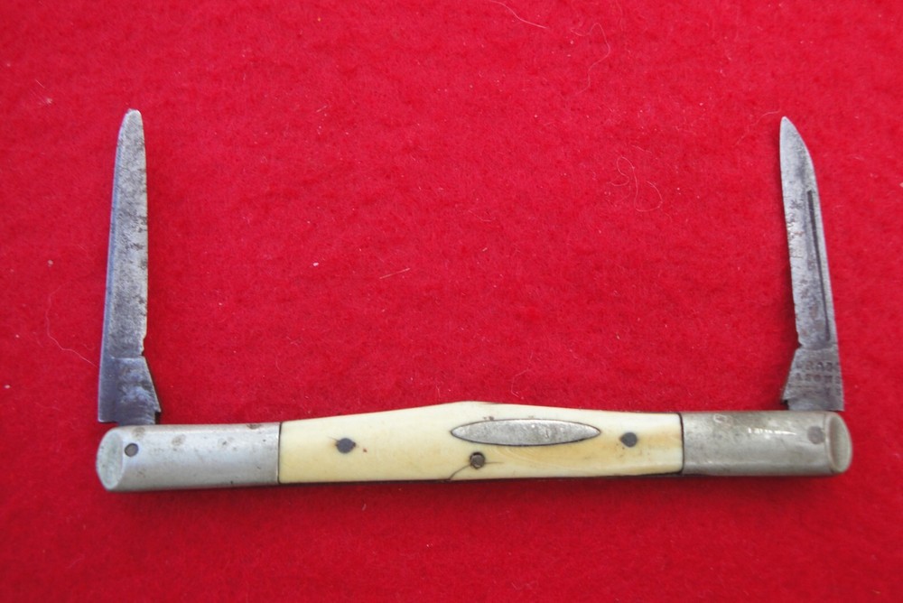 VINTAGE  WRAGG & SONS  MID 1800'S  2 BLADE TUXEDO KNIFE  BONE HANDLE LONG PULL